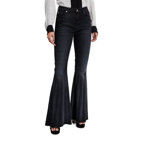7 For All Mankind Pleated Mega Flare Jeans In Washed Black Size 26 - Picture 1 of 7